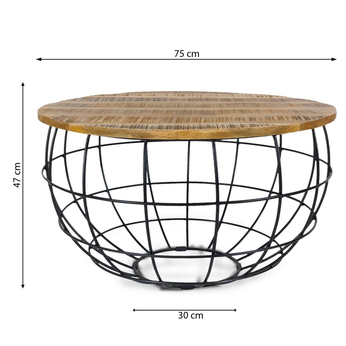 Voglrieder kreatives Wohnen Salontafel rond duurzaam Lexington ø 75 cm metalen rooster draadframe massief houten woonkamertafel