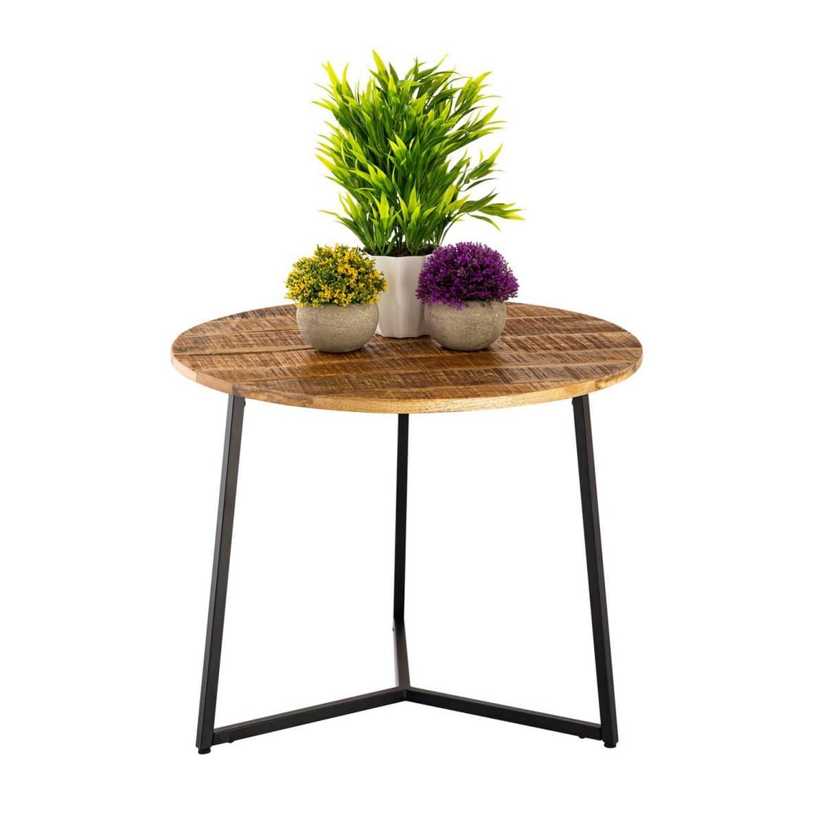 Voglrieder kreatives Wohnen Salontafel rond massief hout ø 56cm woonkamertafel bijzettafel La Palma metalen frame zwart