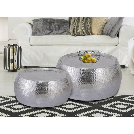 Voglrieder kreatives Wohnen Salontafel set van 2 Dakar rond ø 59/48 x H 30/28 cm zilver gehamerd aluminium