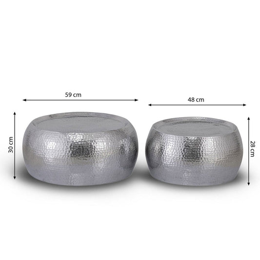 Voglrieder kreatives Wohnen Salontafel set van 2 Dakar rond ø 59/48 x H 30/28 cm zilver gehamerd aluminium