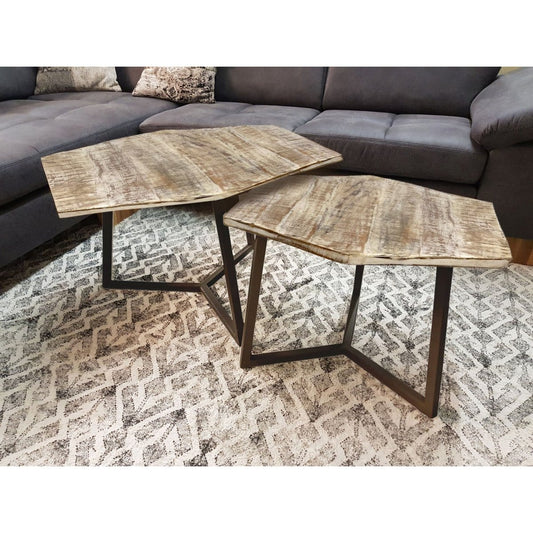 Voglrieder kreatives Wohnen Salontafelset 2-delig woonkamertafel nesttafel Paris metalen frame zwart wit of oud zilver