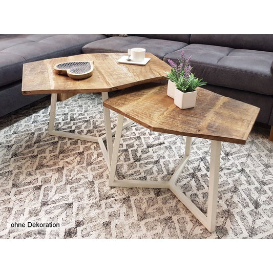 Voglrieder kreatives Wohnen Salontafelset 2-delig woonkamertafel nesttafel Paris metalen frame zwart wit of oud zilver