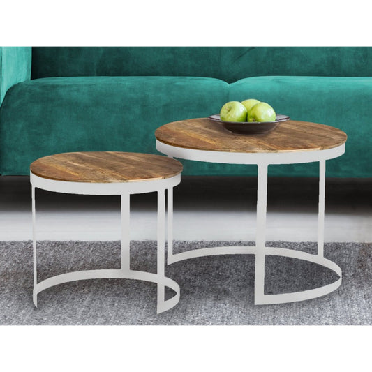 Voglrieder kreatives Wohnen Salontafelset van 2 bijzettafels woonkamertafel rond Austin metalen frame oud zilver of zwart
