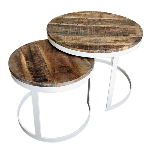Voglrieder kreatives Wohnen Salontafelset van 2 bijzettafels woonkamertafel rond Austin metalen frame oud zilver of zwart