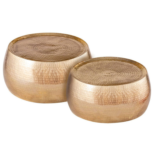 Voglrieder kreatives Wohnen Set van 2 salontafels 2e kwaliteit Dakar rond ø 59/49 x H 30/29 cm bijzettafels goud gehamerd aluminium