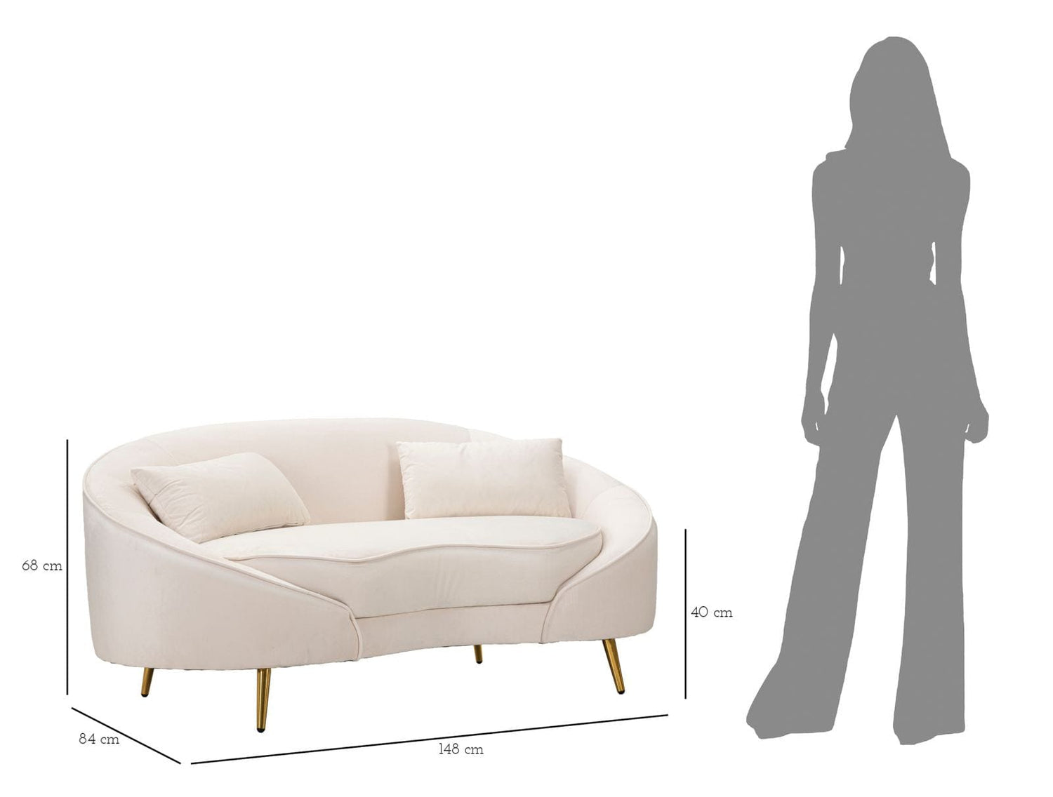 Mauro Ferretti SOFA 2 SEATERS OSLO WITH CUSHIONS CREAM CM 148X84X68