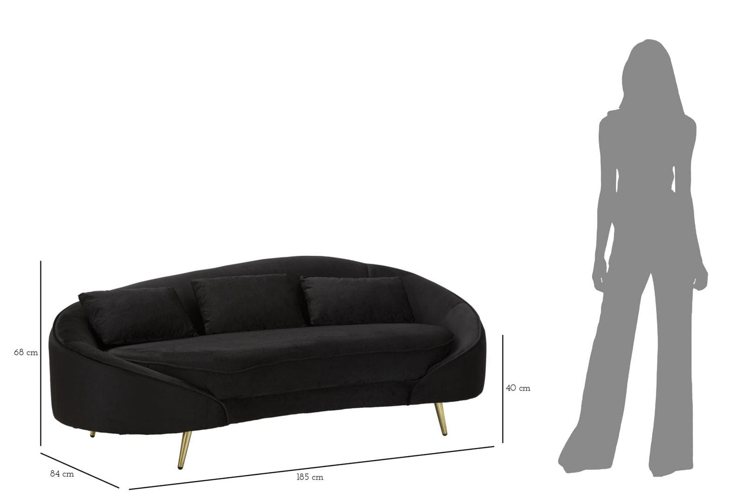 Mauro Ferretti SOFA 3 SEATERS OSLO WITH CUSHIONS BLACK CM 185X84X68