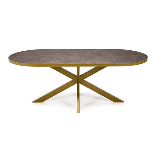 Stalux Stalux Plat ovale eettafel 'Noud' 240 x 100, kleur goud / lederlook bruin