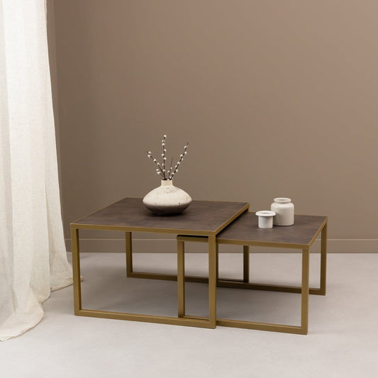 Stalux Stalux Salontafelset 'Lisa' 65 en 50cm, kleur goud / lederlook bruin