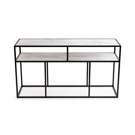 Stalux Stalux Side-table 'Teun' 150cm, kleur zwart / wit marmer