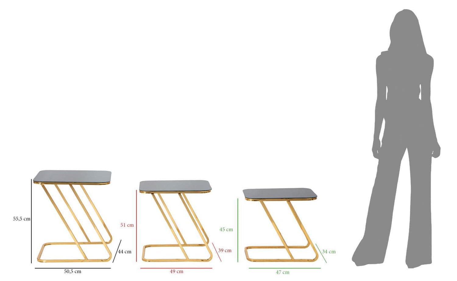 Mauro Ferretti TABLE SIMPLE SET 3 PCS CM 44X50,5X55,5-39X49X51-34X47X45