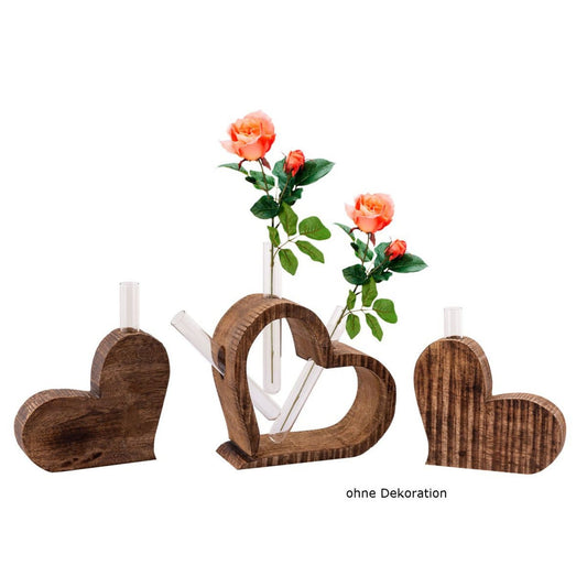 Voglrieder kreatives Wohnen Tafeldecoratie harten 3-delig bloemenvaas huwelijkscadeau huwelijksdecoratie massief mangohout