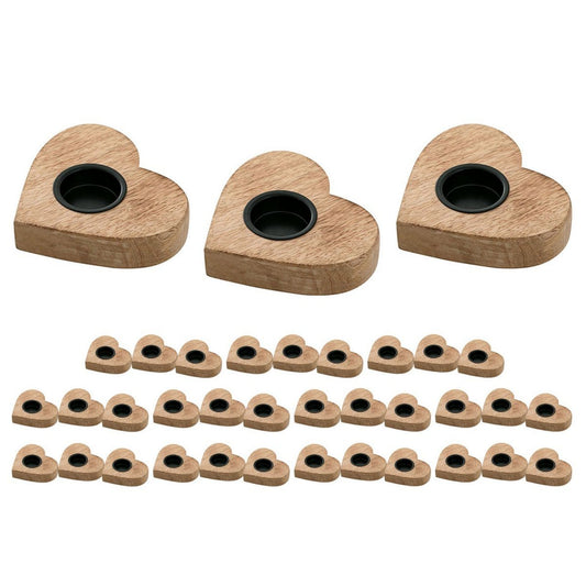 Voglrieder kreatives Wohnen Theelichthouder Masterbox 12x set van 3 kandelaars theelichtjes 12x11cm Herzilein mangohout