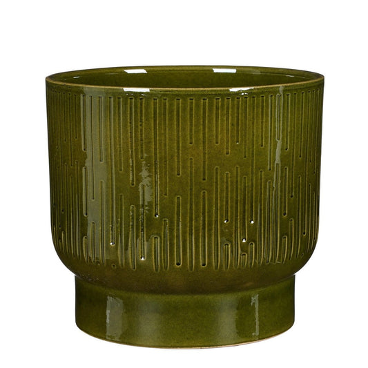 Mica Decorations Thiago Bloempot - H23 x Ø26 cm - Terracotta - Donkergroen