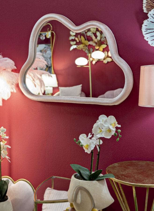 Mauro Ferretti WALL MIRROR CLOUD PINK VELVET CM 90X4X60