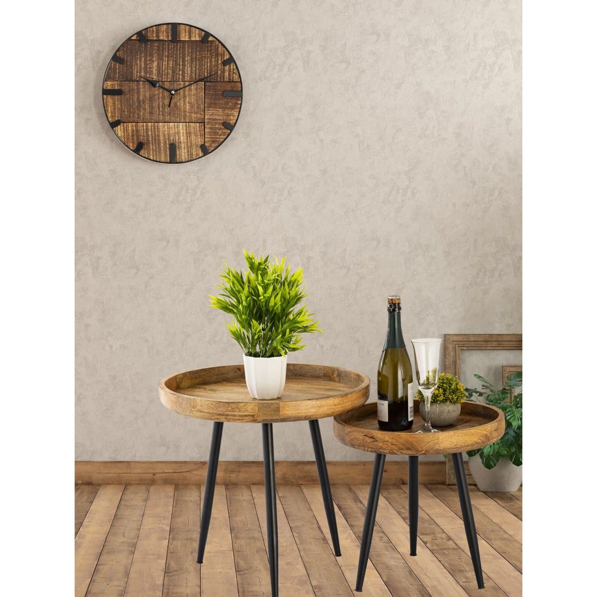 Voglrieder kreatives Wohnen Wandklok hout ø 30 cm woonkamerklok modern rond gemaakt van hout vintage stil gemaakt van mangohout