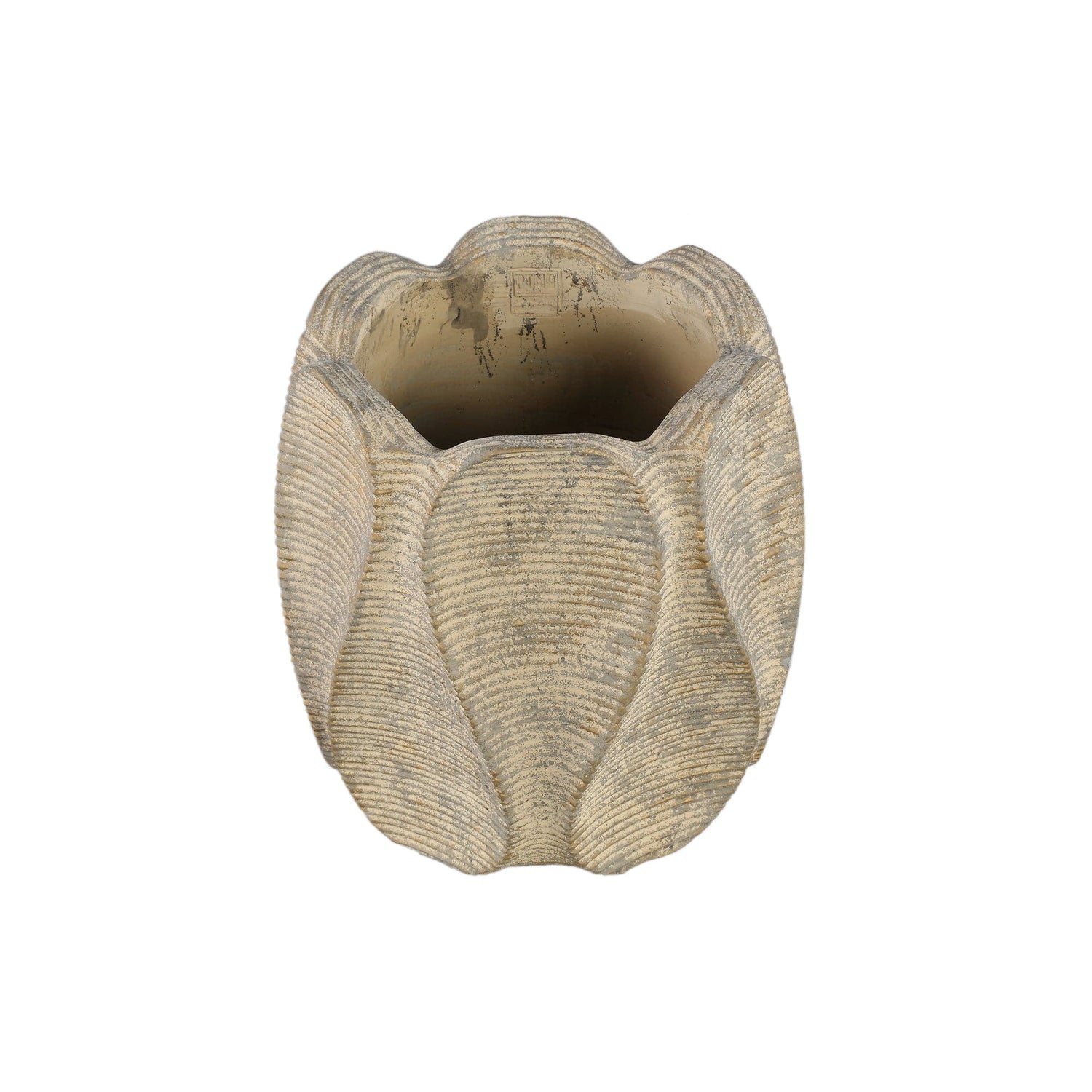 PTMD Waxy Brown cementpot golvend ribpatroon rond XXL
